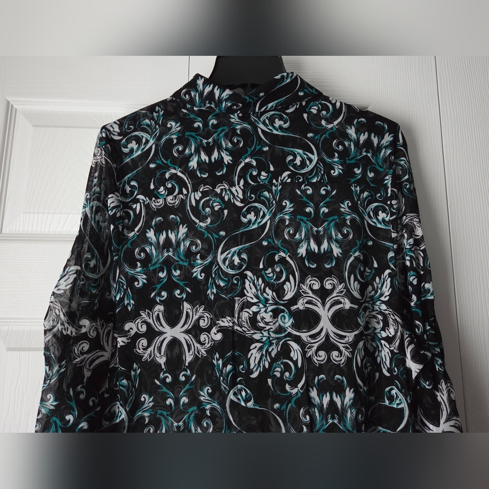 INC International Concepts Sheer Black & Teal Top Size 3X. Excellent Condition. - Picture 9 of 11